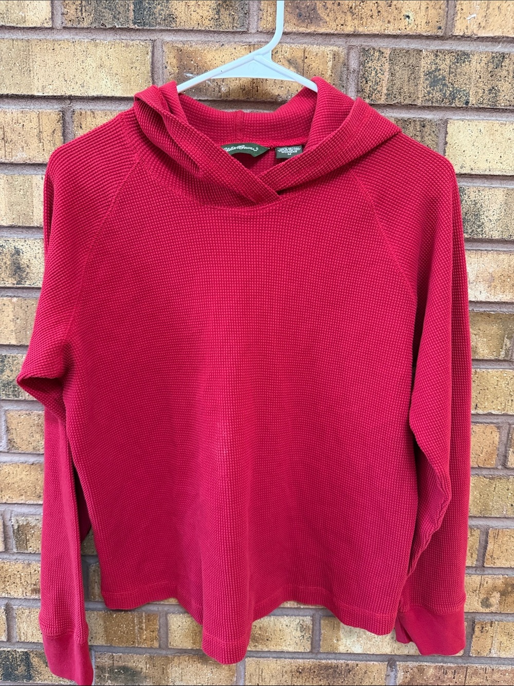 Eddie Bauer Red Waffle-Knit Hooded Pullover